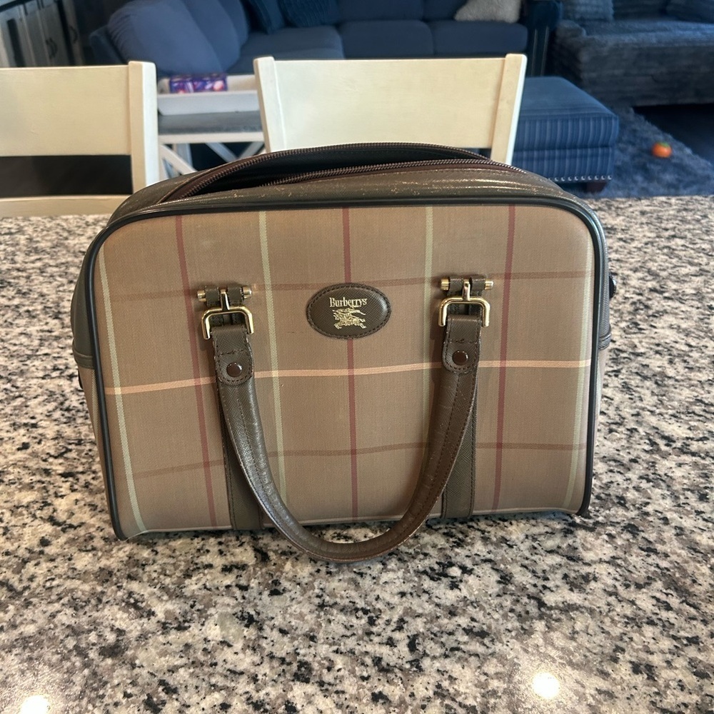 Authentic Burberry Plaid Vintage Handbag with Dark Brown Accents